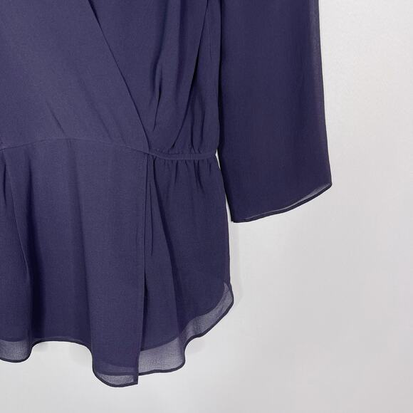 Aritzia Babaton XSmall XS Purple Silk Cinch Waist V Neck 3/4 Sleeve Blouse Top - Picture 4 of 9